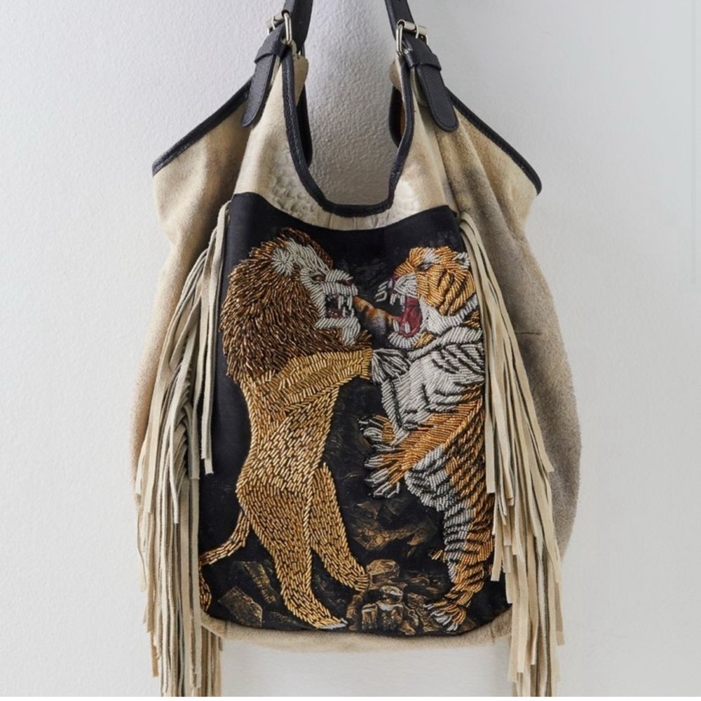 ISO Free People Beige and Black Embroidered Tote